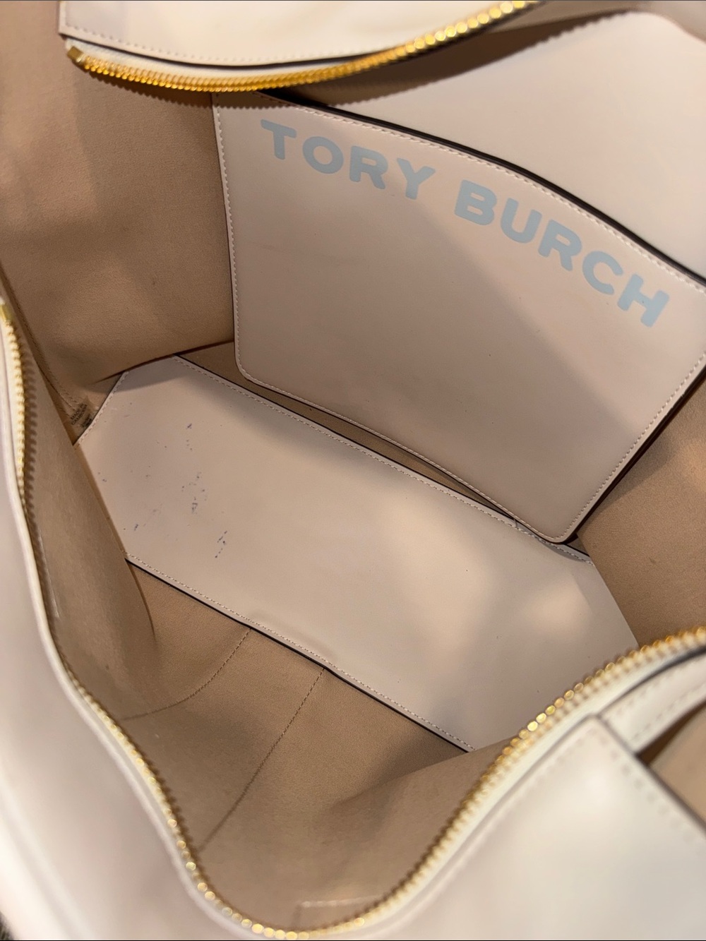 Tory Burch Bag Gemini Link Light Gray and Cream Satchel Tote - Picture 13 of 17